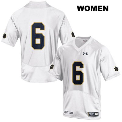 Notre Dame Fighting Irish Women's Tony Jones Jr. #6 White Under Armour No Name Authentic Stitched College NCAA Football Jersey VCR5599RB
